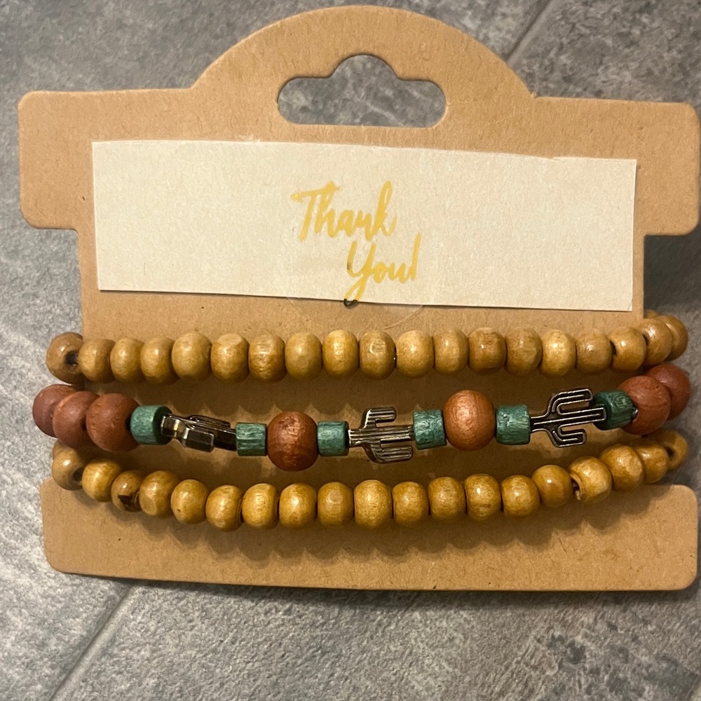 Boho Turquoise & Wood Beaded Bracelet Set